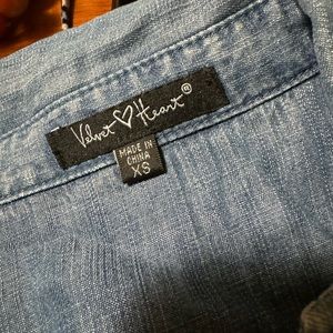 Velvet heart denim dress.